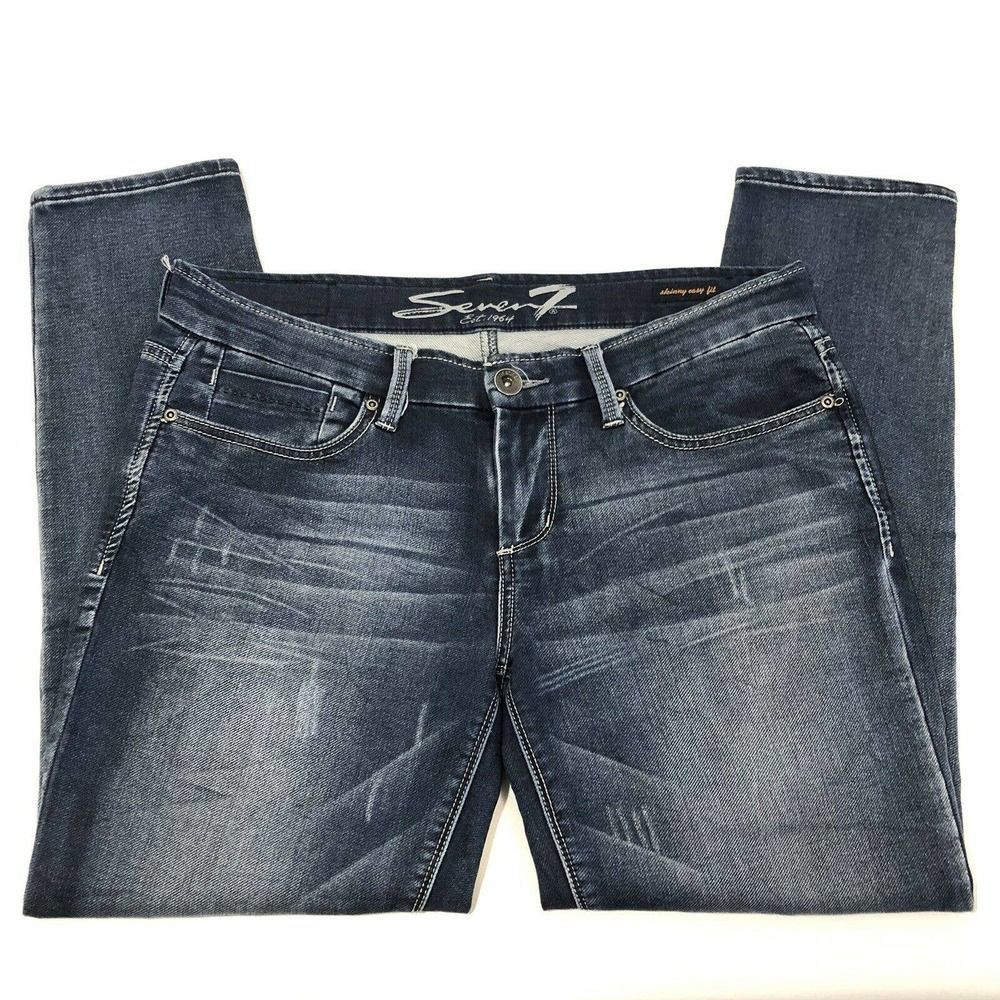 Seven7 Skinny Easy Fit Jeans Blue Denim Leg Medium Wash Mid Rise Womens Size 8